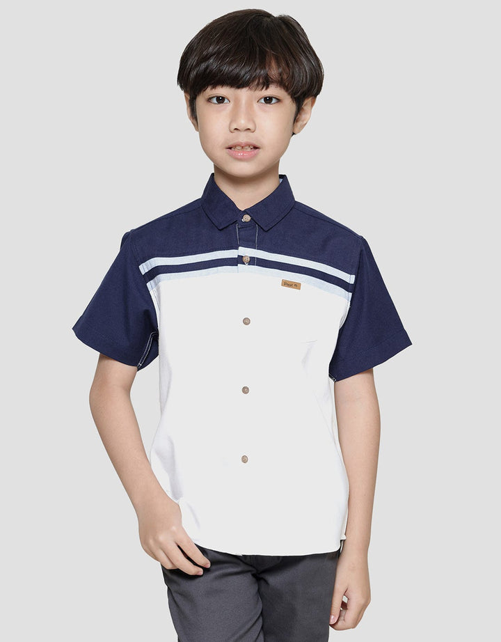 Little M Oxford Cut N Sewn Kemeja Lengan Pendek Anak Laki-laki