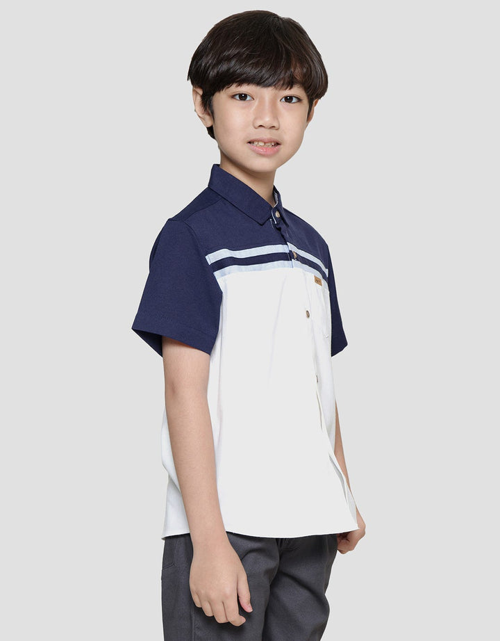Little M Oxford Cut N Sewn Kemeja Lengan Pendek Anak Laki-laki