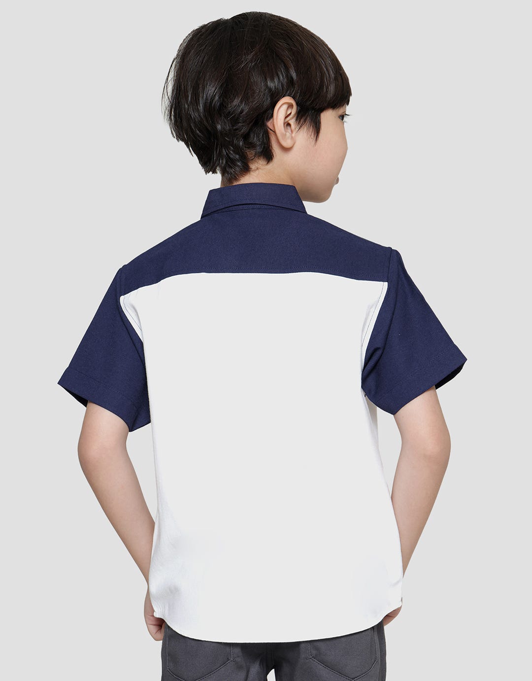Little M Oxford Cut N Sewn Kemeja Lengan Pendek Anak Laki-laki