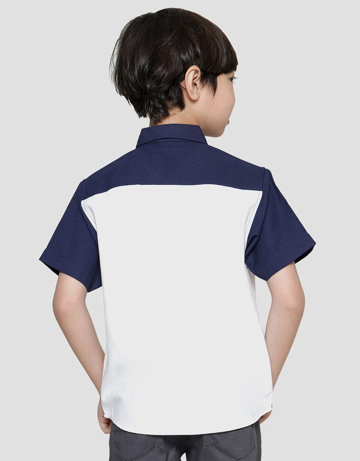 Little M Oxford Cut N Sewn Kemeja Lengan Pendek Anak Laki-laki