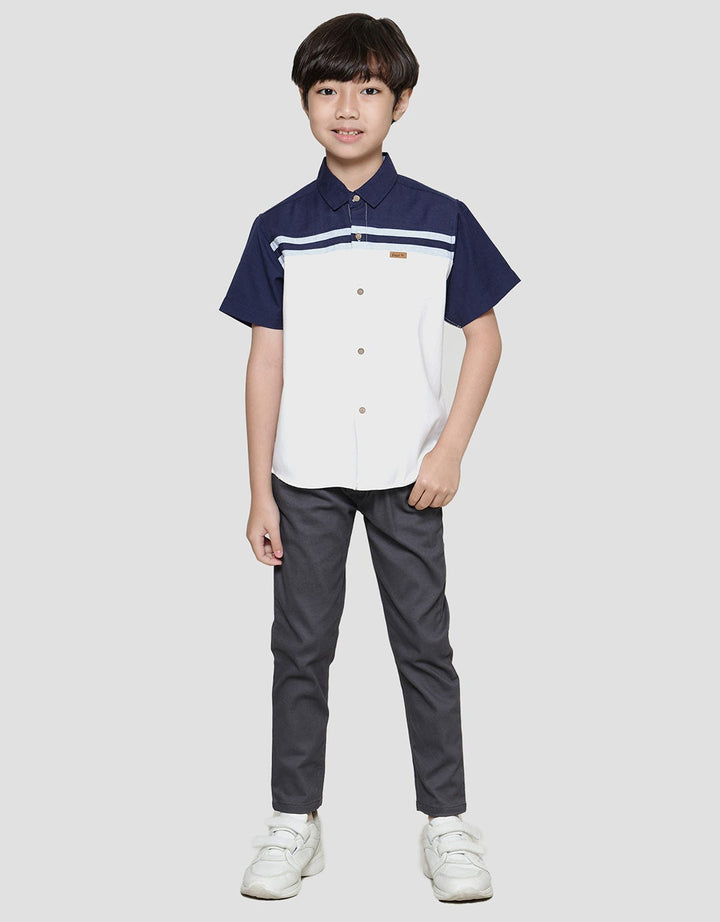 Little M Oxford Cut N Sewn Kemeja Lengan Pendek Anak Laki-laki