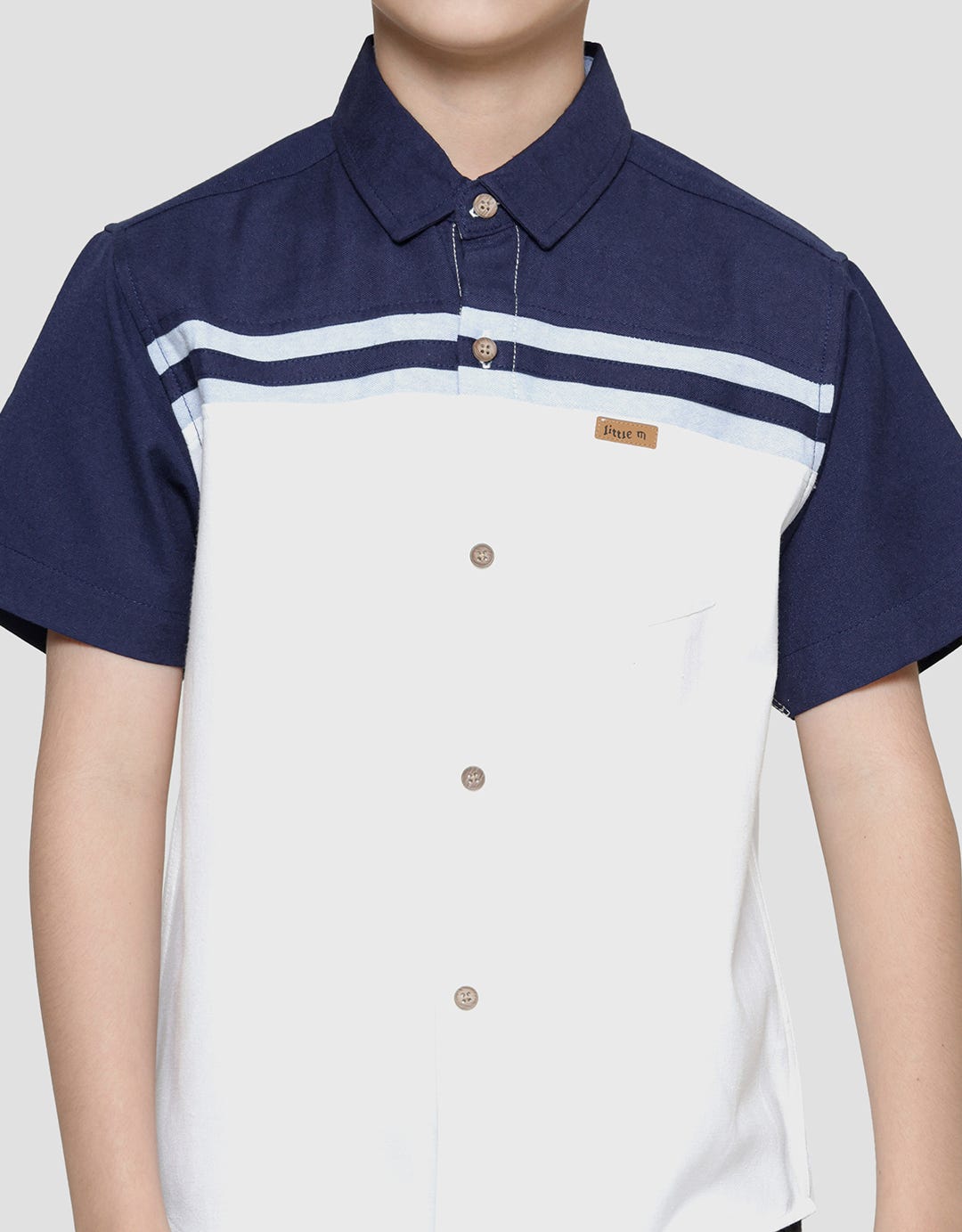 Little M Oxford Cut N Sewn Kemeja Lengan Pendek Anak Laki-laki