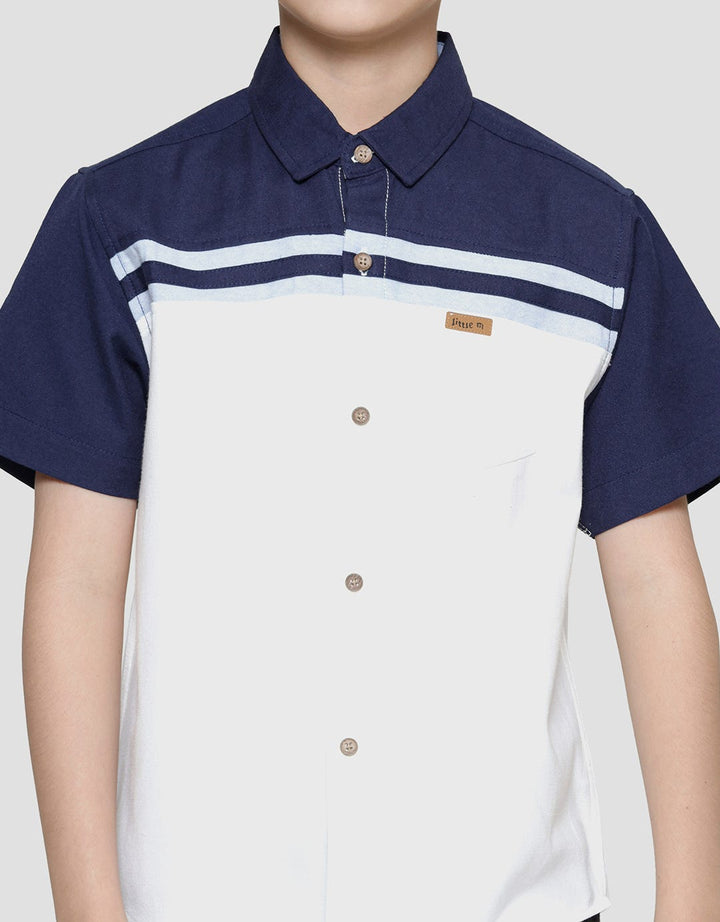 Little M Oxford Cut N Sewn Kemeja Lengan Pendek Anak Laki-laki