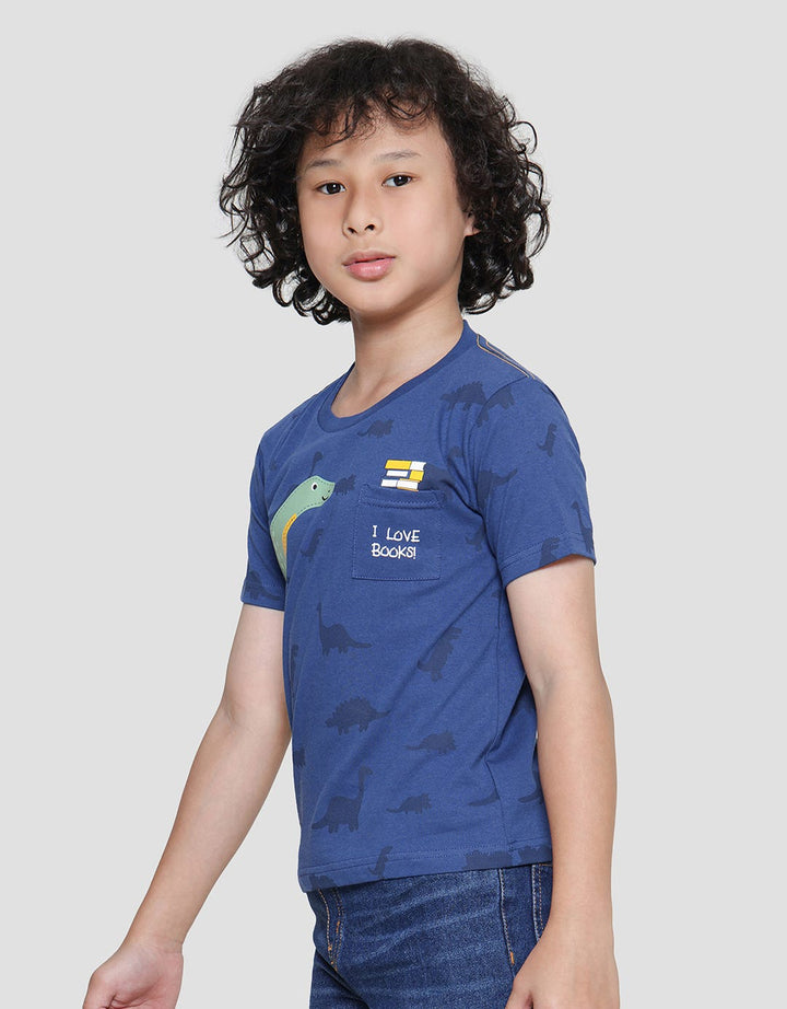Little M Dino Aplikasi Kaos Lengan Pendek Anak Laki-laki