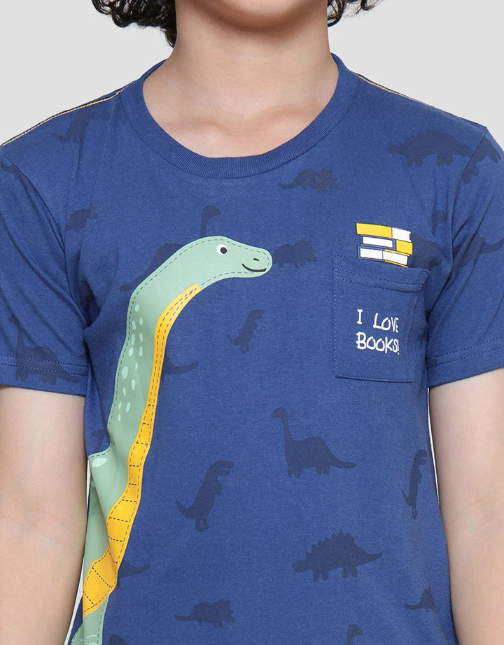 Little M Dino Aplikasi Kaos Lengan Pendek Anak Laki-laki