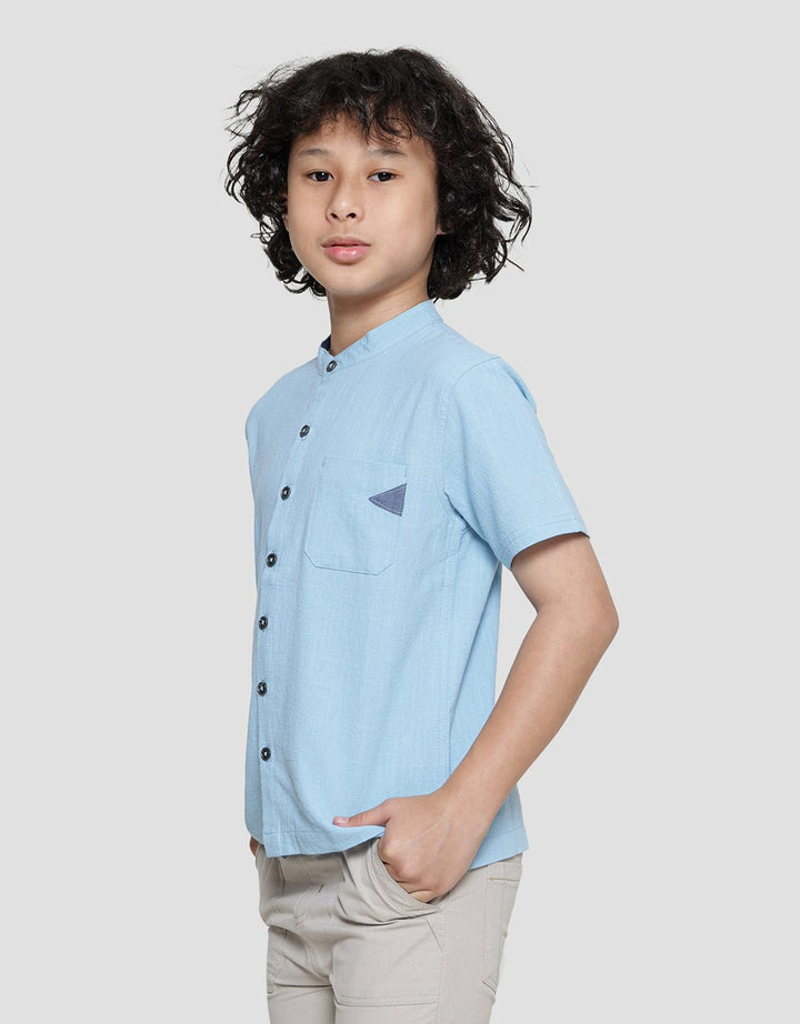 Little M Casual Solid Crincle Koko Lengan Pendek Anak Laki-laki