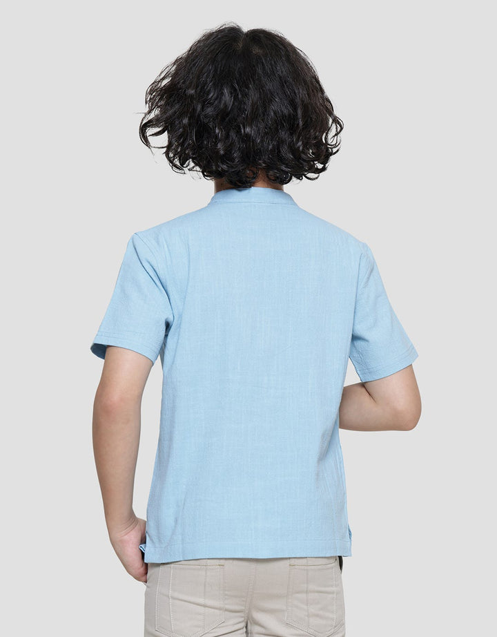 Little M Casual Solid Crincle Koko Lengan Pendek Anak Laki-laki