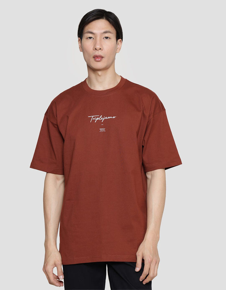 Triple Wording Print Brand Kaos Oversize Pria