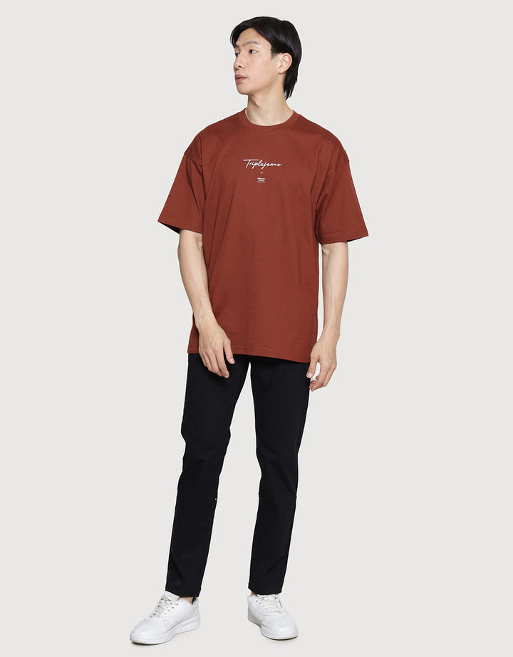 Triple Wording Print Brand Kaos Oversize Pria