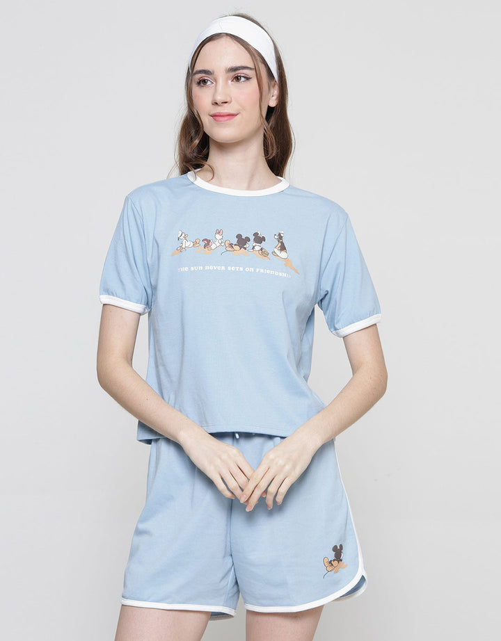 Disney Boxy Mickey And Friends Print Puff Kaos Wanita