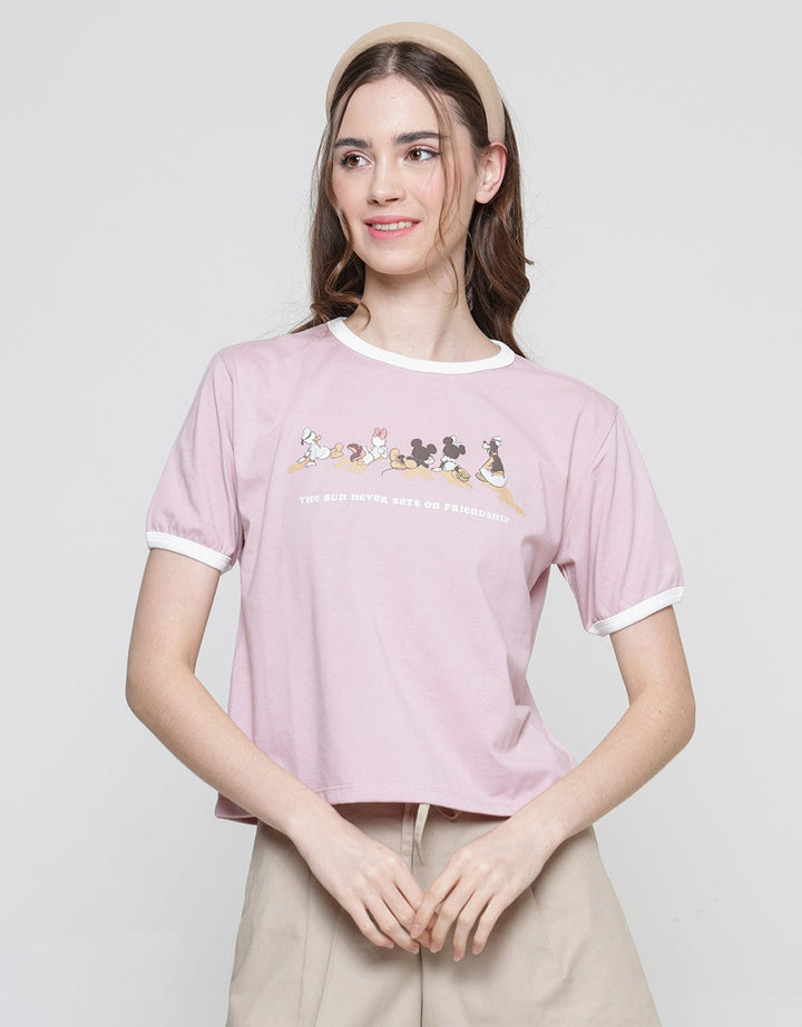 Disney Boxy Mickey And Friends Print Puff Kaos Wanita