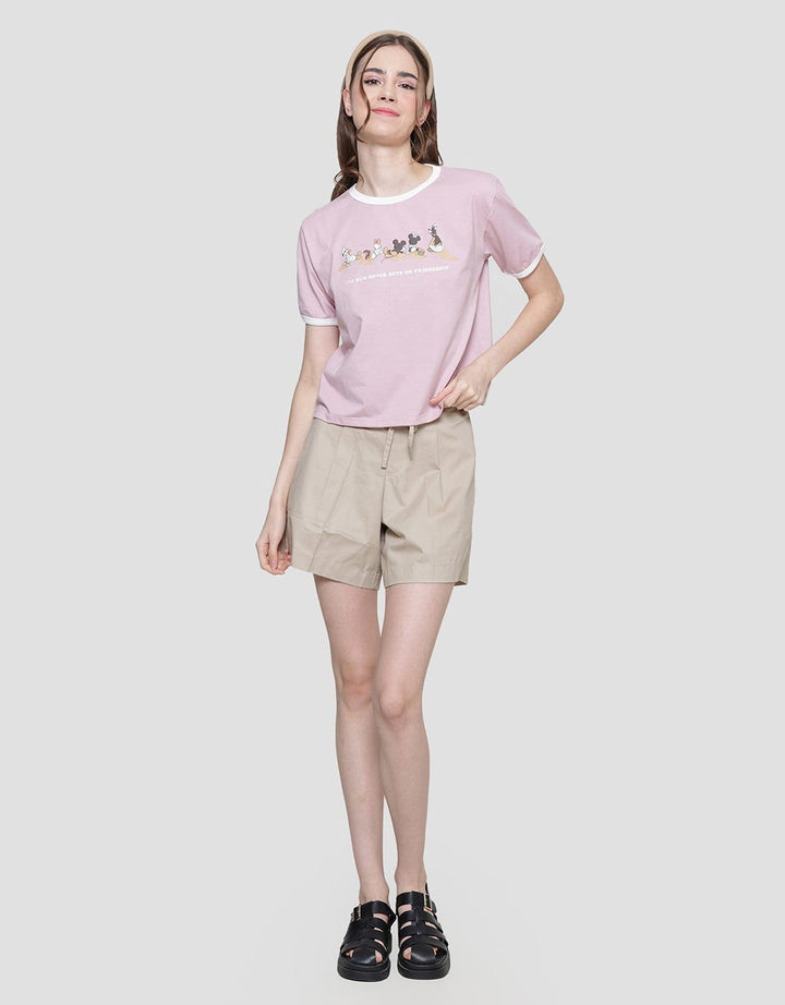 Disney Boxy Mickey And Friends Print Puff Kaos Wanita
