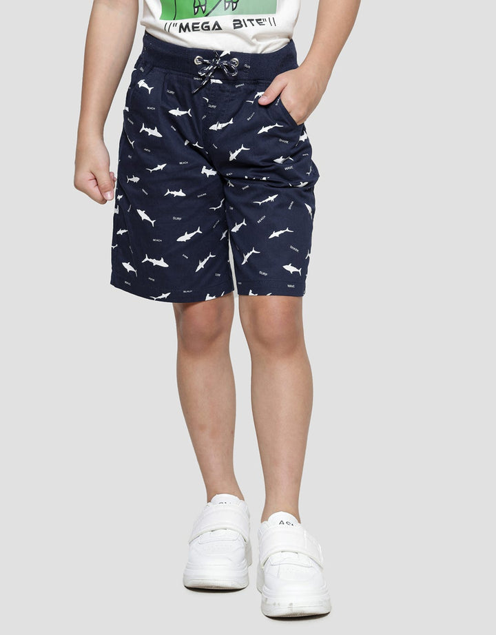 Little M Woven Fish Print Boys Shorts