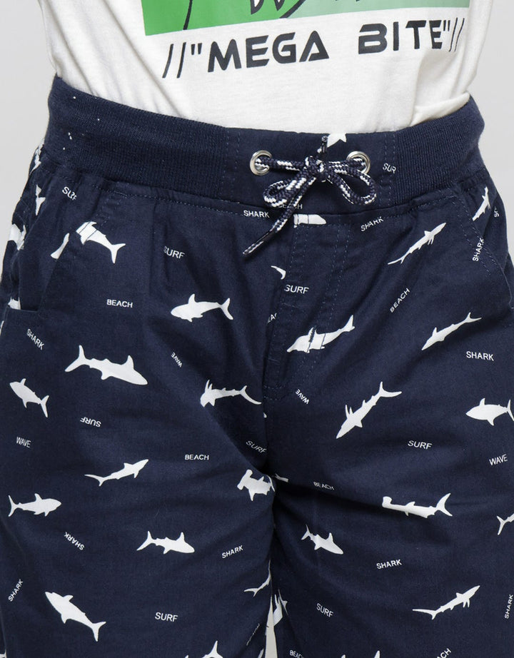 Little M Woven Fish Print Boys Shorts