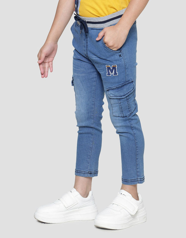 Little M Boys Stretch Rib Denim Cargo Pants