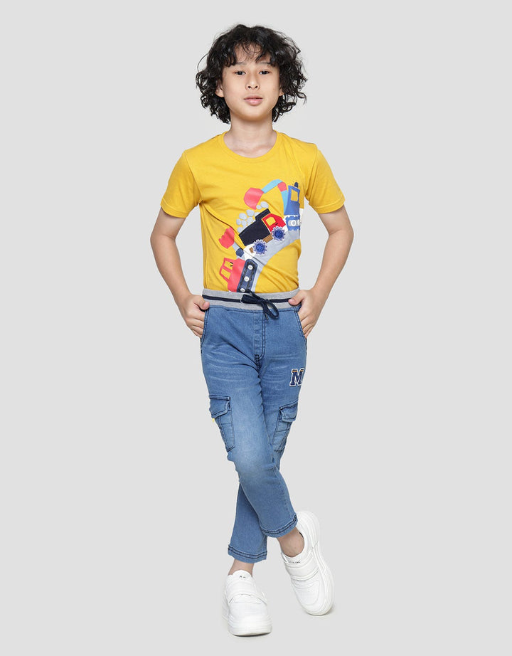 Little M Boys Stretch Rib Denim Cargo Pants