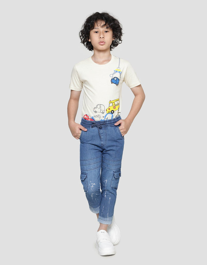 Little M Regular Splash Non St Boys Denim Pants