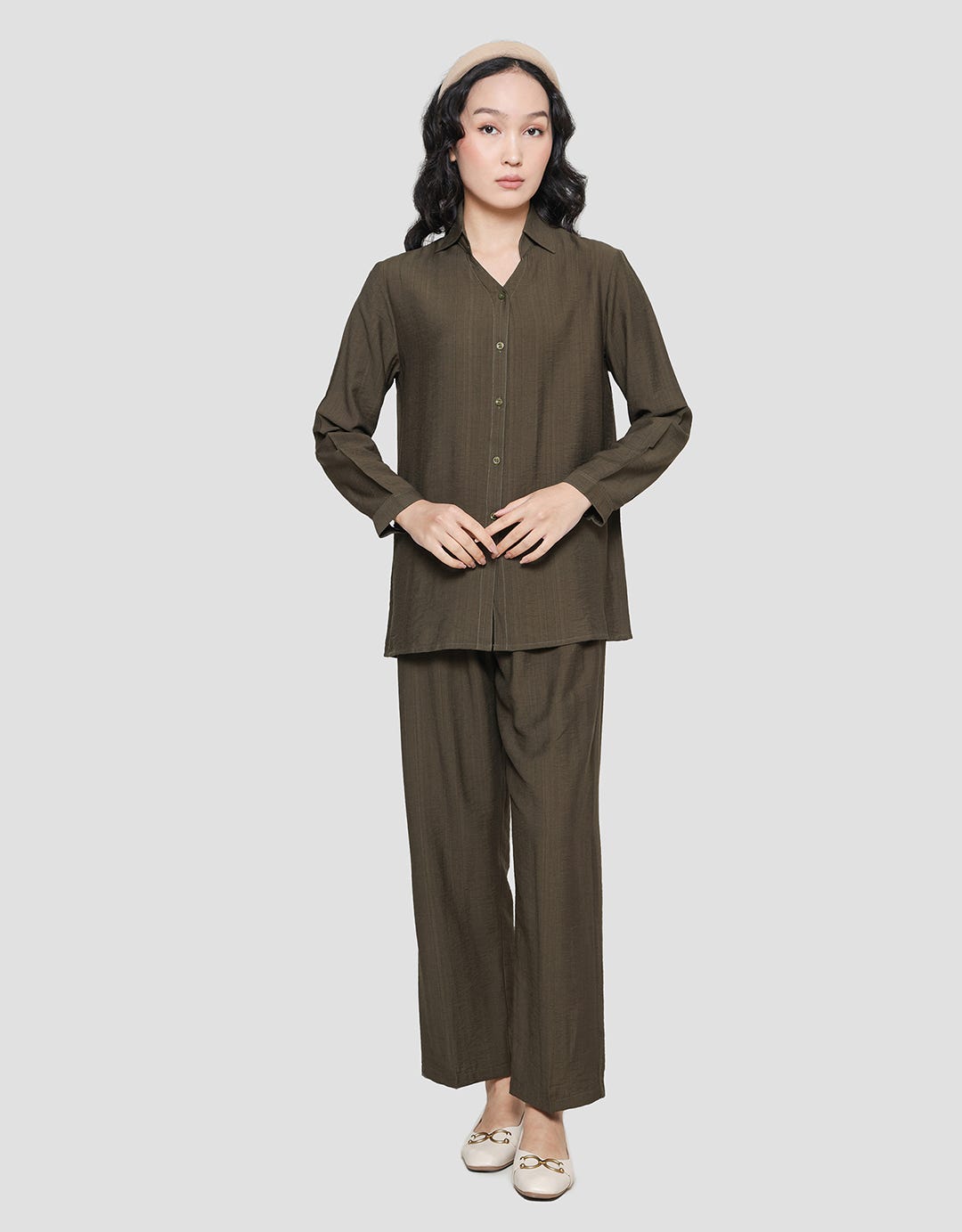 Anyday Solid Color Pakaian Set Wanita