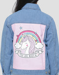 Aero Unicorn Print Jaket Denim Anak Perempuan