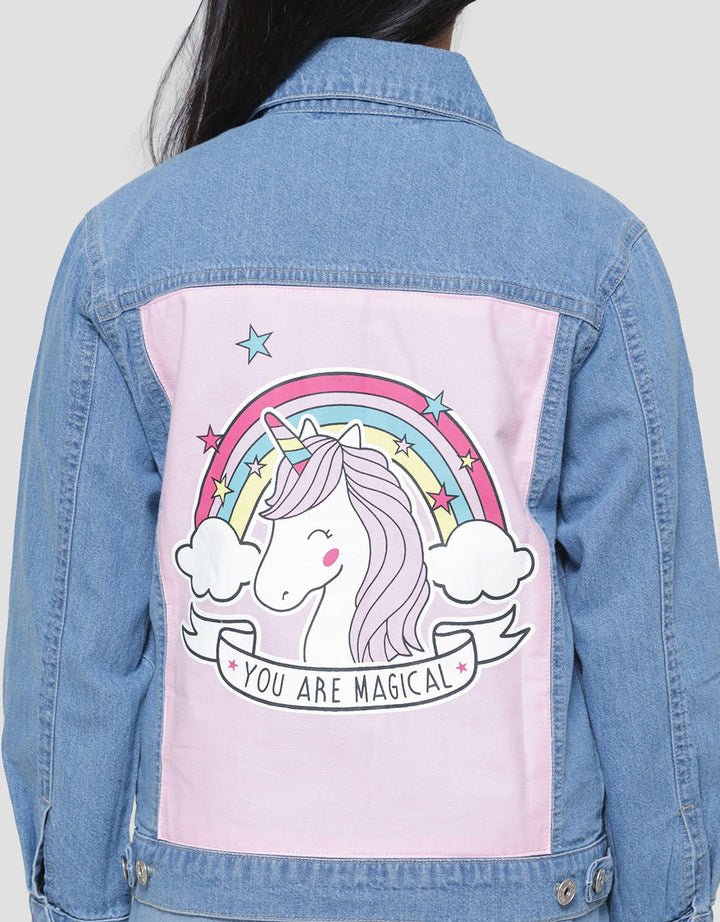 Aero Unicorn Print Jaket Denim Anak Perempuan