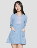 Aero Midi Dress Denim Dada Bordir Bunga Anak Perempuan