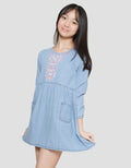 Aero Midi Dress Denim Dada Bordir Bunga Anak Perempuan
