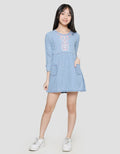 Aero Midi Dress Denim Dada Bordir Bunga Anak Perempuan