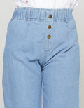 Aero Denim Waist Paperbag Button Long Pants for Girls