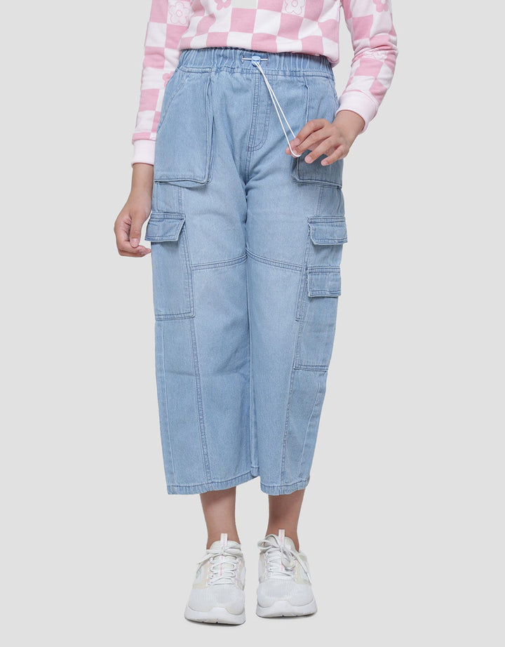 Aero Cargo Double Pocket Stopper Girls Denim Pants