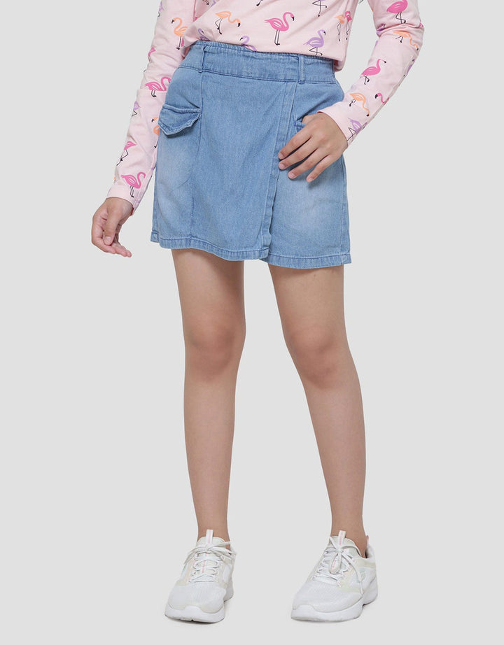 Aero Slit Denim Kantong Geber Anak Perempuan Mini Skort Anak Perempuan
