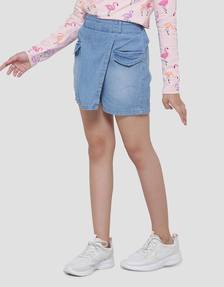 Aero Slit Denim Kantong Geber Anak Perempuan Mini Skort Anak Perempuan