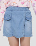 Aero Slit Denim Kantong Geber Anak Perempuan Mini Skort Anak Perempuan
