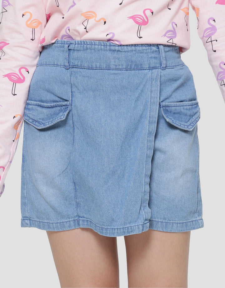 Aero Slit Denim Kantong Geber Anak Perempuan Mini Skort Anak Perempuan