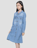 Aero Krah Kantong Dada Midi Dress Denim Anak Perempuan