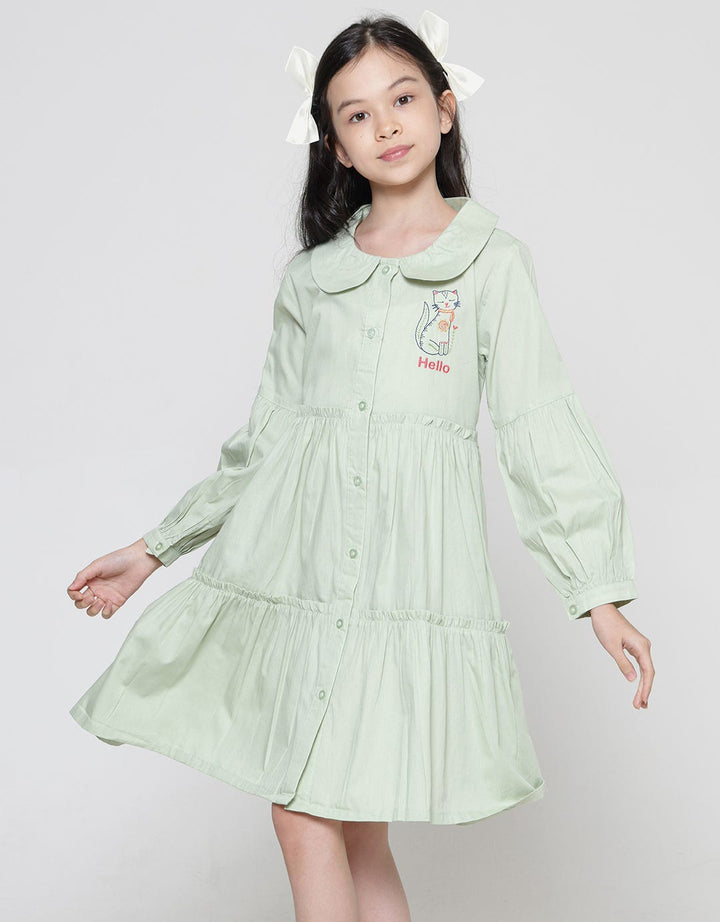 Aero Midi Dress Woven Bordir Dada Cat Hello Anak Perempuan