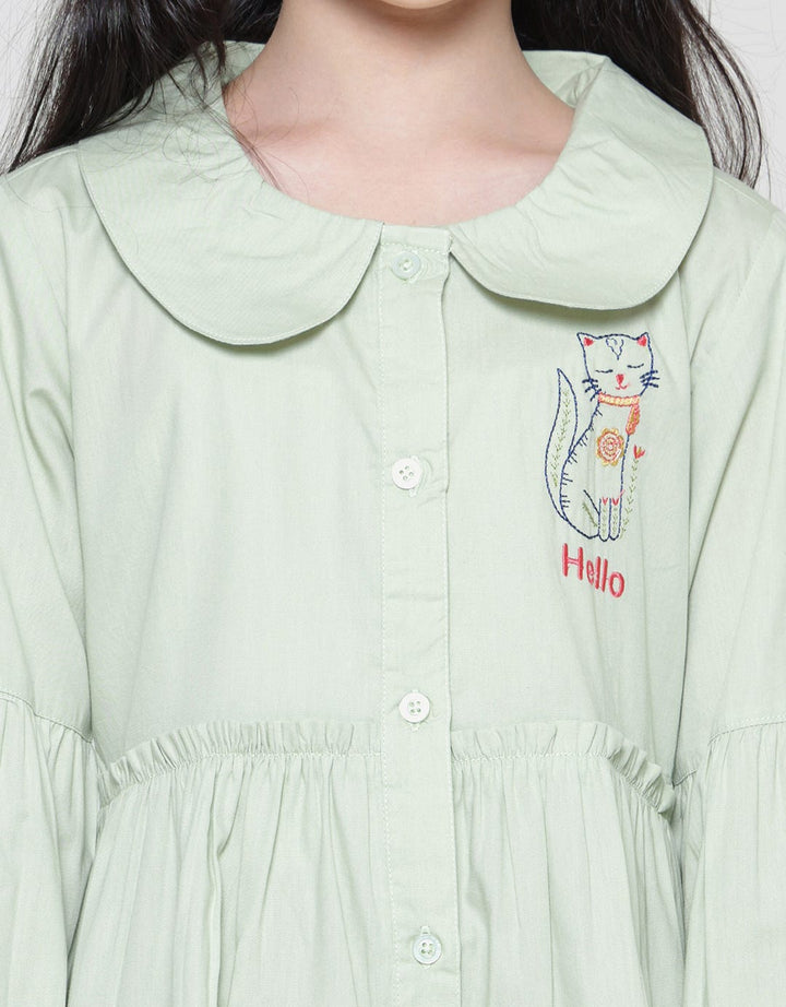 Aero Midi Dress Woven Bordir Dada Cat Hello Anak Perempuan