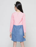 Aero Denim Bordir Cat Kuping Midi Dress Lengan Panjang Anak Perempuan