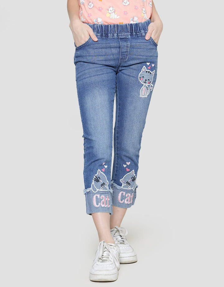 Aero Embroidery Cat Bottom Fold In Denim Girls