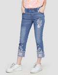 Aero Embroidery Cat Bottom Fold In Denim Girls