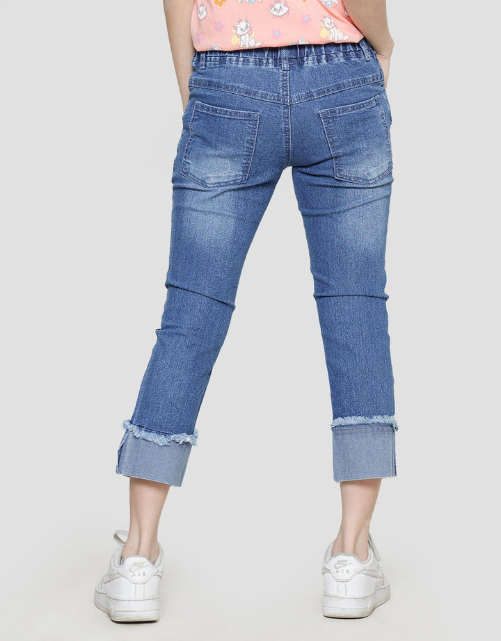 Aero Embroidery Cat Bottom Fold In Denim Girls