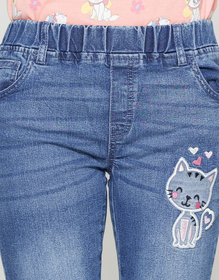 Aero Embroidery Cat Bottom Fold In Denim Girls