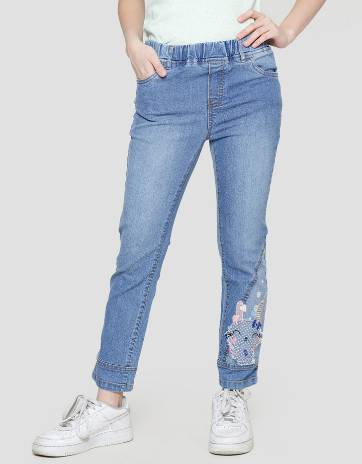 Aero Bunny Embroidered Girls Jeans Pants