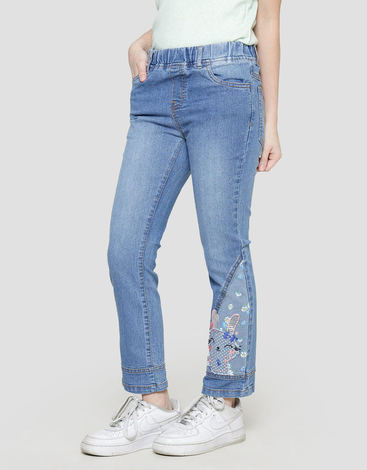 Aero Bunny Embroidered Girls Jeans Pants