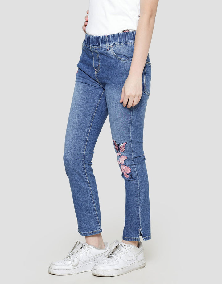 Aero Flower Butterfly Embroidered Girls Jeans Pants