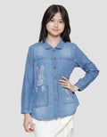 Aero Bunny Washed Accent Kemeja Denim Anak Perempuan