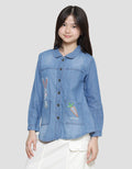 Aero Bunny Washed Accent Kemeja Denim Anak Perempuan