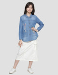 Aero Bunny Washed Accent Kemeja Denim Anak Perempuan