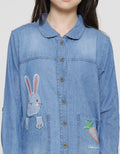 Aero Bunny Washed Accent Kemeja Denim Anak Perempuan