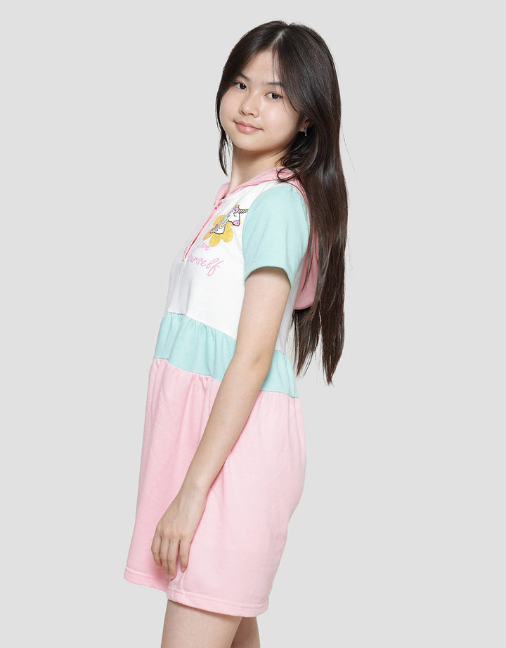 Aero Hoody Henley Unicorn Bunga Midi Dress Anak Perempuan