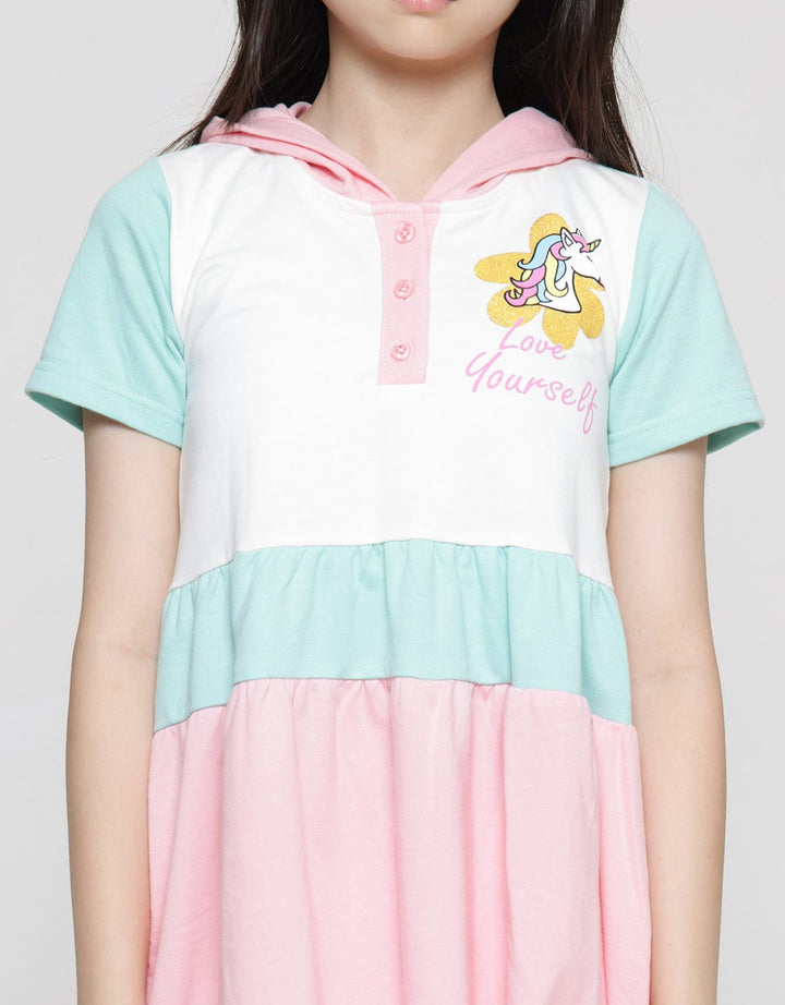 Aero Hoody Henley Unicorn Bunga Midi Dress Anak Perempuan